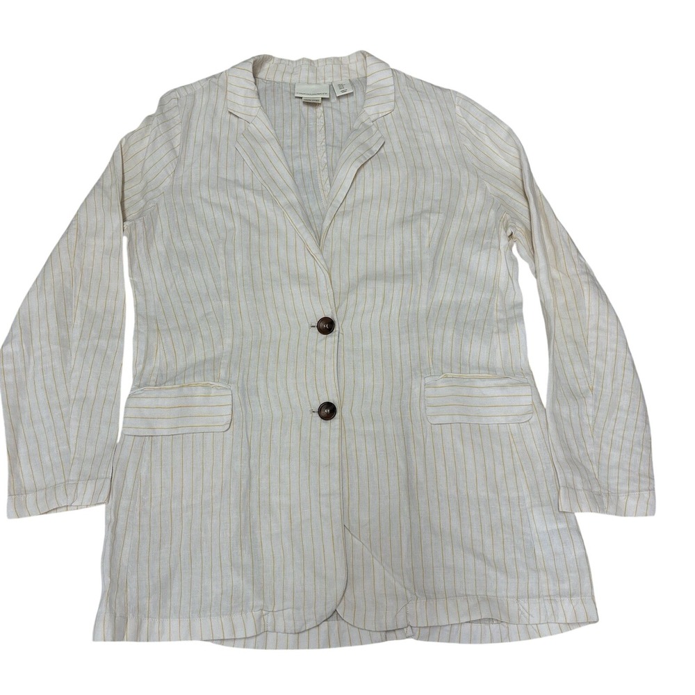 Cynthia Rowley Sz Medium 100% Linen Blazer Jacket Ivory Yellow  Flip Pocket